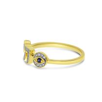 14K Yellow Gold Diamond Chai and Evil Eye Ring