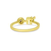 14K Yellow Gold Diamond Chai and Evil Eye Ring