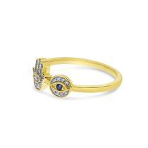 14K Yellow Gold Diamond Hamsa and Evil Eye with Sapphire Precious Ring