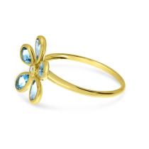 14K Yellow Gold Bezel Pear Blue Topaz Floral Semi Precious Ring