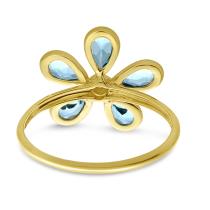 14K Yellow Gold Bezel Pear Blue Topaz Floral Semi Precious Ring