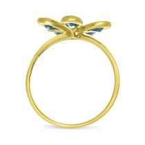 14K Yellow Gold Bezel Pear Blue Topaz Floral Semi Precious Ring