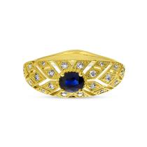 14K Yellow Gold Oval Sapphire and Diamond Art Deco Precious Ring
