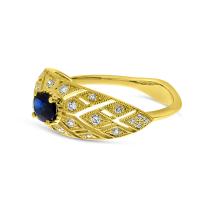 14K Yellow Gold Oval Sapphire and Diamond Art Deco Precious Ring