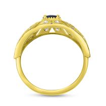 14K Yellow Gold Oval Sapphire and Diamond Art Deco Precious Ring