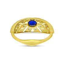 14K Yellow Gold Oval Sapphire and Diamond Art Deco Precious Ring