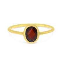 14K Yellow Gold Oval Garnet Bezel Ring