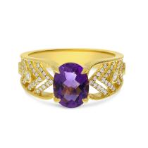 14K Yellow Gold Amethyst and Diamond Chevron Ring