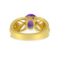 14K Yellow Gold Amethyst and Diamond Chevron Ring