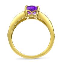 14K Yellow Gold Amethyst and Diamond Chevron Ring