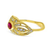 14K Yellow Gold Oval Ruby and Diamond Art Deco Precious Ring