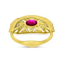 14K Yellow Gold Oval Ruby and Diamond Art Deco Precious Ring