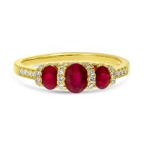 14K Yellow Gold Three stone Oval Ruby and Diamond Band