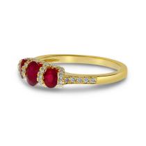14K Yellow Gold Three stone Oval Ruby and Diamond Band