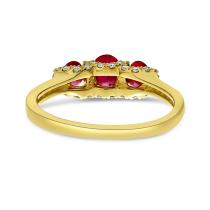 14K Yellow Gold Three stone Oval Ruby and Diamond Band