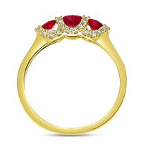 14K Yellow Gold Three stone Oval Ruby and Diamond Band