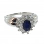 14K White Gold 1 Ct 7x5 Ovals Sapphire and .60 Ct Diamond Thick Shank Lady Di Ri