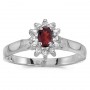 10k White Gold Oval Garnet And Diamond Ring