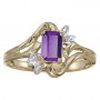 10k Yellow Gold Emerald-cut Amethyst And Diamond Ring