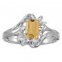 14k White Gold Emerald-cut Citrine And Diamond Ring