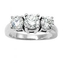 14K White Gold Three Stone 2 Ct Round Diamond Ring