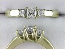 14k Yellow Gold 0.50 Ct Three Stone Trellis Diamond Ring