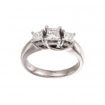 14k White Gold 1.00 Ct Three Stone Trellis Diamond Ring