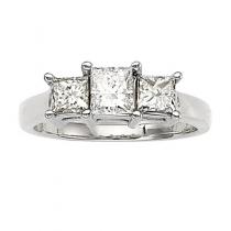 14K White Gold Three Stone 1.5 Ct Princess Diamond Ring