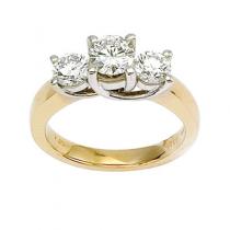 14K Yellow Gold Trellis Three Stone 1.5  Ct Round Diamond Ring