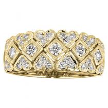 14K Yellow Gold .59 Ct Hearts and Diamonds Wide Band Fashion Ring