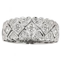 14K White Gold .59 Ct Hearts and Diamonds Wide Band Fashion Ring