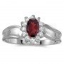 10k White Gold Oval Garnet And Diamond Ring