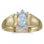 10k Yellow Gold Oval Aquamarine And Diamond Ring