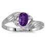 10k White Gold Oval Amethyst And Diamond Ring