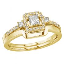 14K Yellow Gold Princess Diamond Band Ring Set