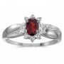 10k White Gold Oval Garnet And Diamond Ring