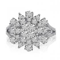 14k White Gold Large Diamond Flower Ring