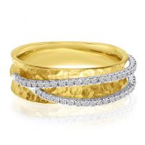 14K Two Tone Gold Crossover Diamond Textured Fashion Ring