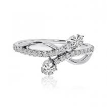 14K White Gold Two Stone Diamond .48 Ct Offset Ring