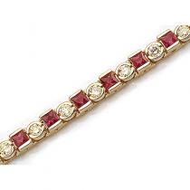 14K Yellow Gold Princess-Cut Ruby and Diamond Bracelet