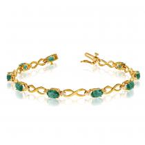 10K Yellow Gold Oval Emerald and Diamond Bracelet