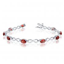 14K White Gold Oval Garnet and Diamond Bracelet