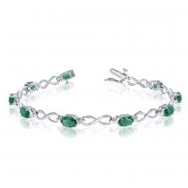 14K White Gold Oval Emerald and Diamond Bracelet