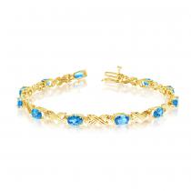 10K Yellow Gold Oval Blue Topaz and Diamond Bracelet