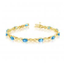 10K Yellow Gold Oval Blue Topaz and Diamond Bracelet