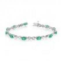 10K White Gold Oval Emerald and Diamond Bracelet