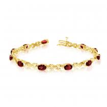 14K Yellow Gold Oval Garnet and Diamond Bracelet