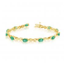 14K Yellow Gold Oval Emerald and Diamond Bracelet