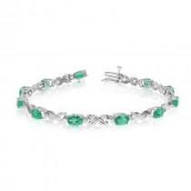 14K White Gold Oval Emerald and Diamond Bracelet