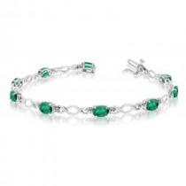 14K White Gold Oval Emerald and Diamond Bracelet